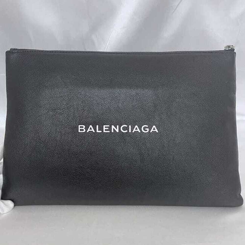 Balenciaga Clutch Bag Black Leather Zipper Logo Handbag Shoulder Grain - Picture 6 of 10